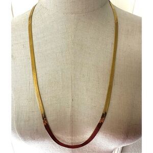 KR gold tone long herringbone vintage necklace
